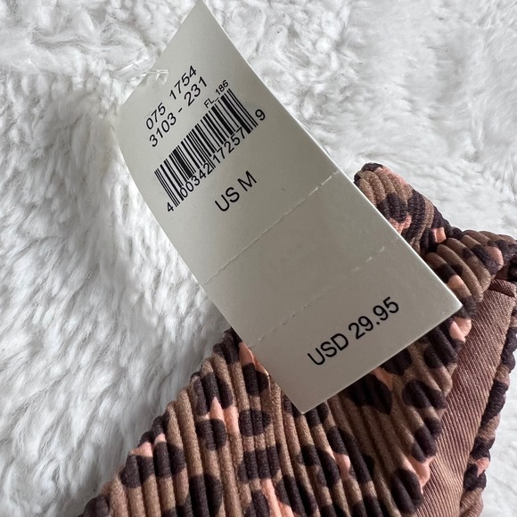 Aerie Cheekiest High Cut Bikini Bottom Leopard Print Ribbed Crinkle Brown Medium - Picture 6 of 11